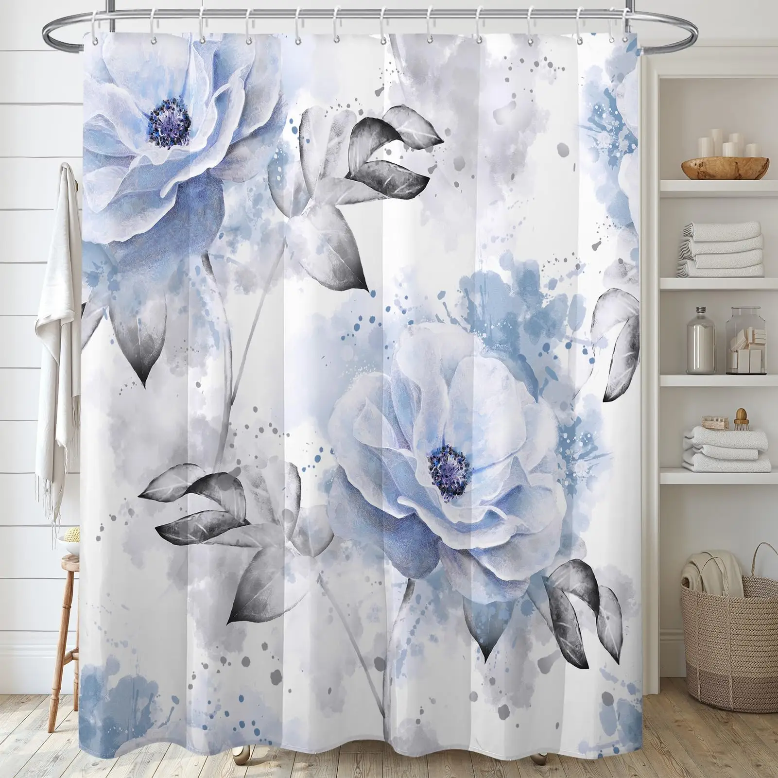 

Штора для душа с акварельными цветами, декоративная Водонепроницаемая тканевая занавеска в ванную комнату, в современном минималистичном стиле, с крючками