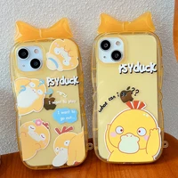 pokemon cool psyduck 3d kitty bow tie phone case for iphone 11 12 13 pro max x xs xr soft silicone tpu transparent cover