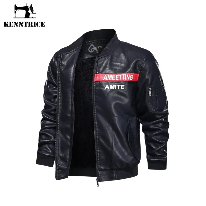 

Kenntrice Men Clothing Spring Autumn Korean Style Fashion Stand Collar Slim Fit Leather Jacket Zipper Motorcycle Coat Oversize