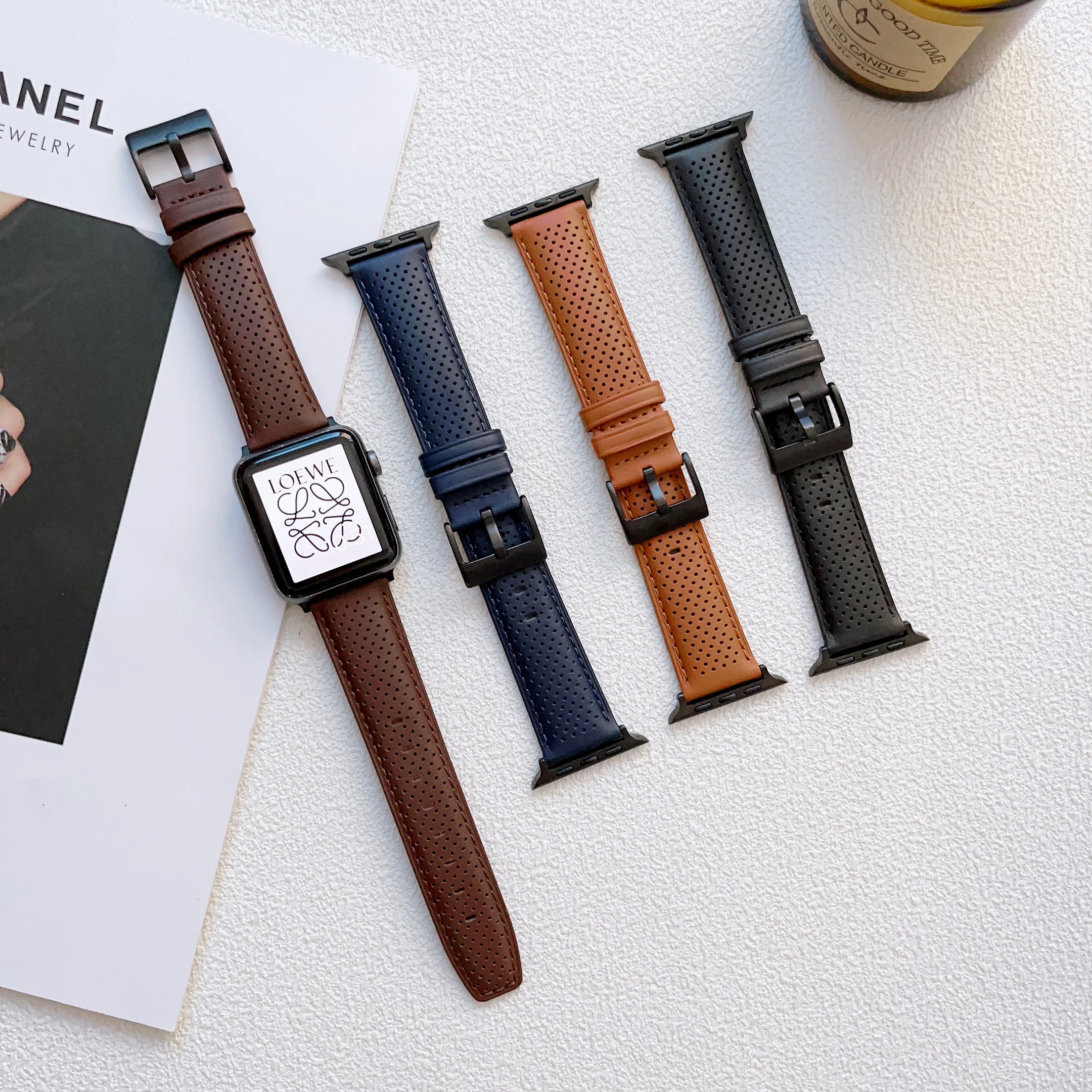 

100% Genuine Cow Leather loop Bracelet Belt Band for Apple Watch 8 7 6 SE 5 4 3 42 38 44 40MM Strap for iWatch 41 45MM 49 Ultra