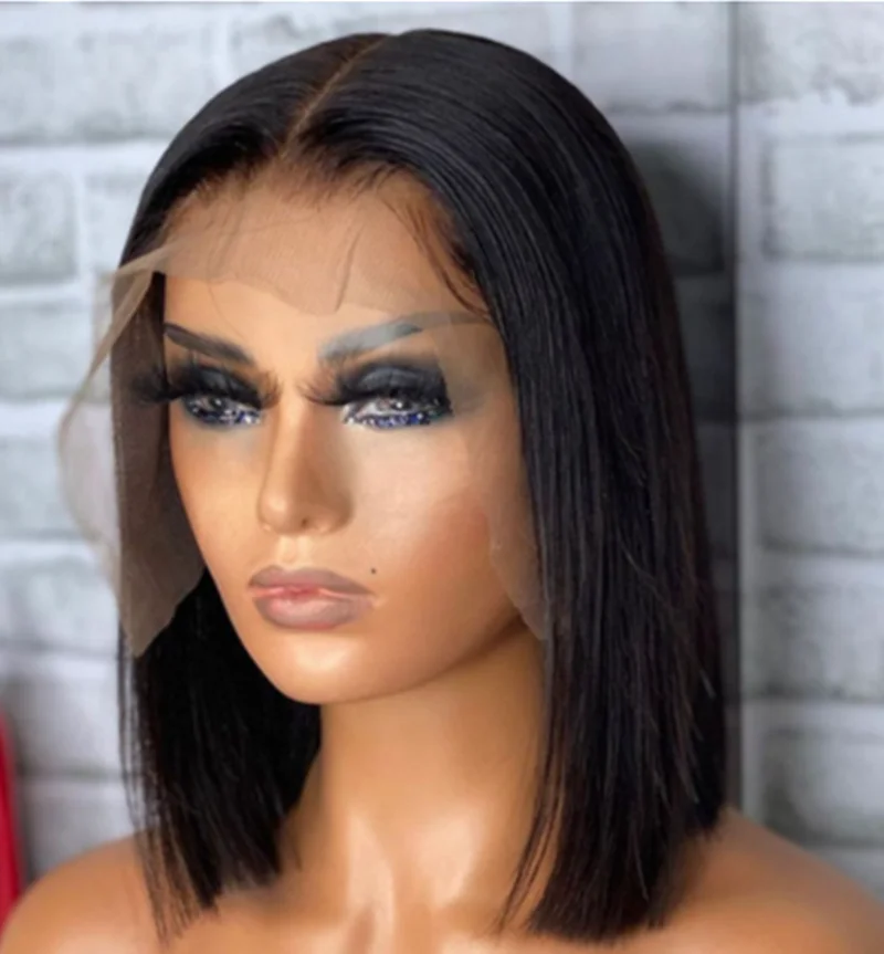 

Blunt Cut Bob Wigs Black Natural soft Silky Straight Short Bob Wig Lace Front Wigs For Women