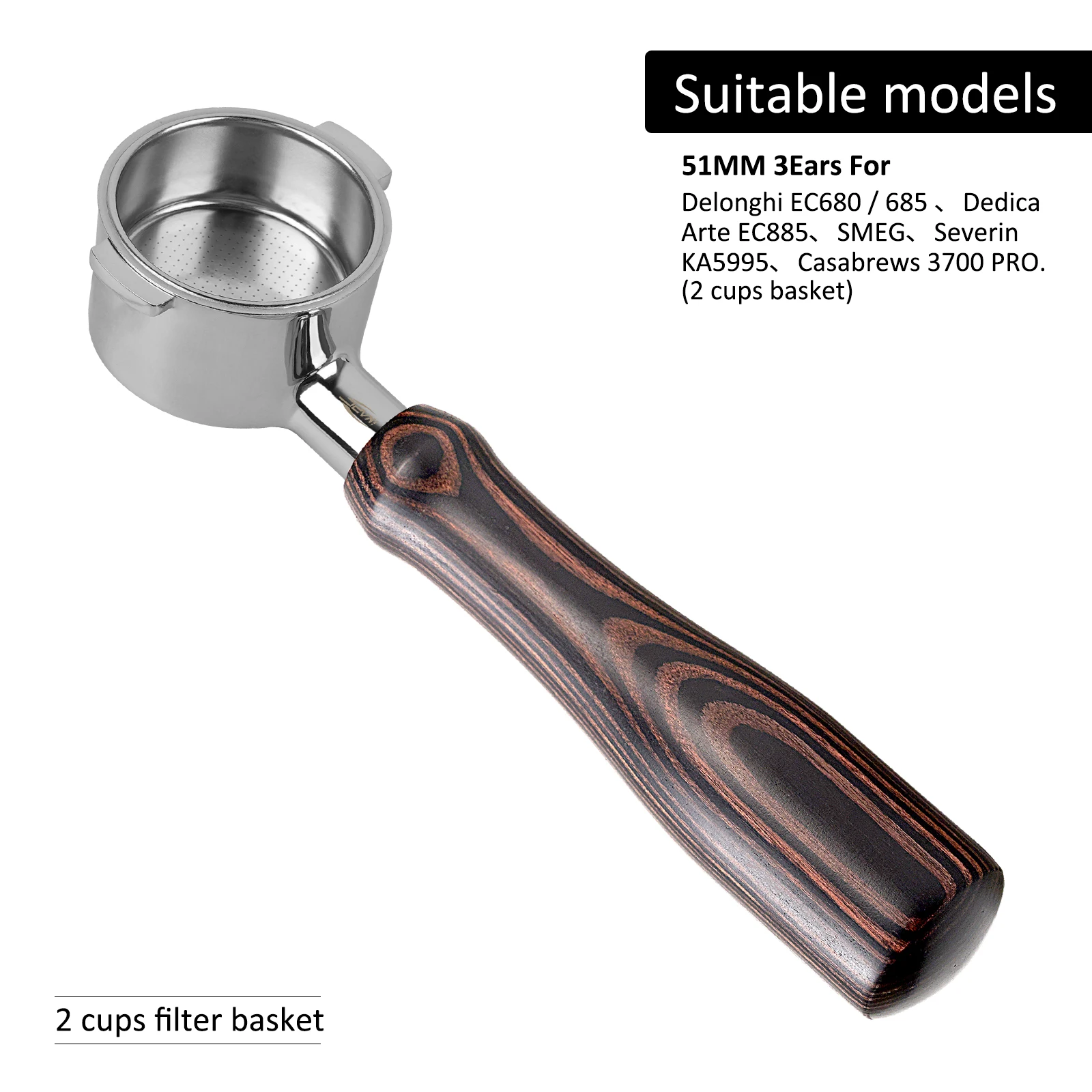 

Бездонный портафильтр IKAPE из нержавеющей стали для Delonghi/Barsetto/Berivlle/Lamarzocco/Flair58/ECM/Lelit/wega с цветной деревянной ручкой