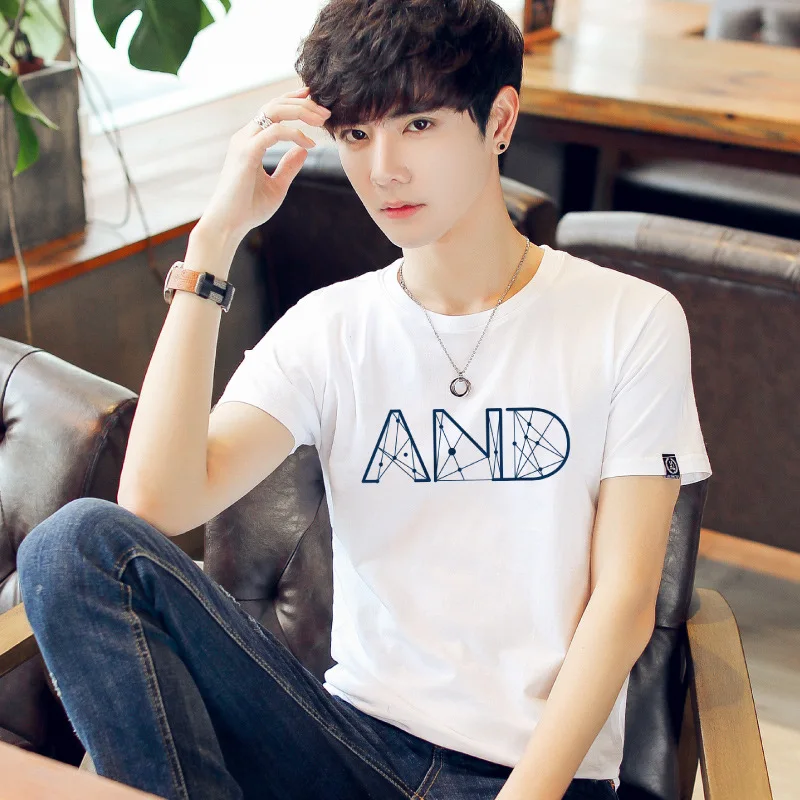 

13047 Men's T-Shirts Summer Short Sleeve t shirt men Simple creative design line cross Print cotton Brand shirts Men Top Tees