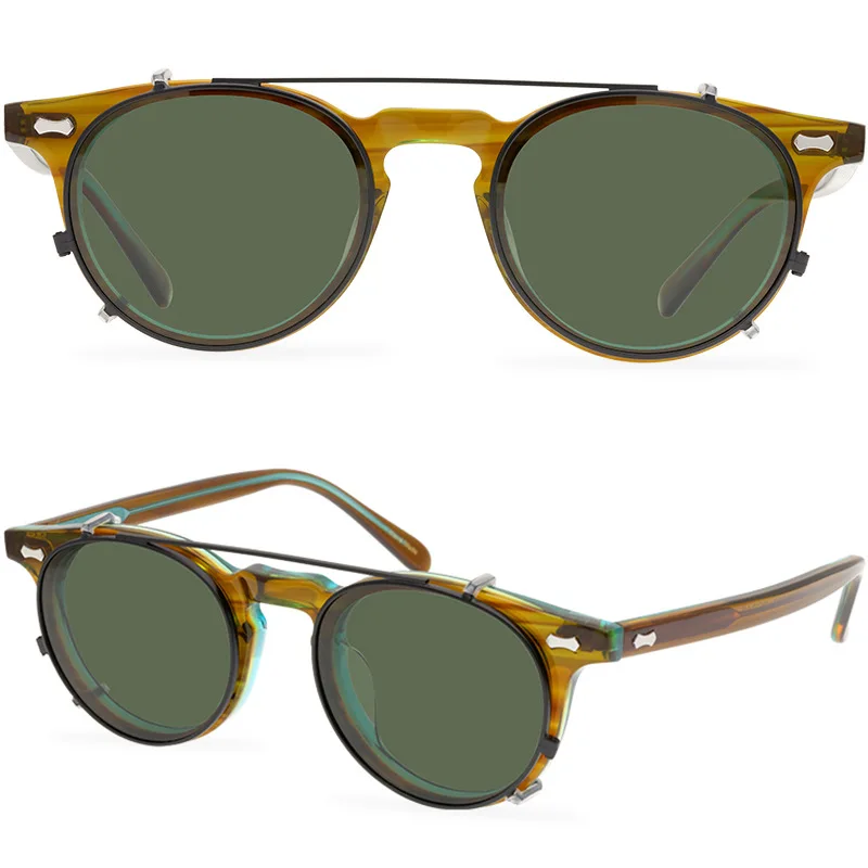 Clip on Round Sunglasses Optical Handmade High Quality Vintage Retro Women Men Polarized Protection Oculos Myopia Glasses Frame