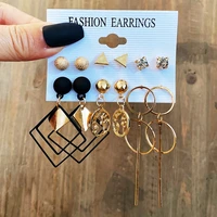 5 pairs geometric hoop earrings set vintage acrylic circle tissue drop earrings for women rhinestones pearl ear studs jewelry