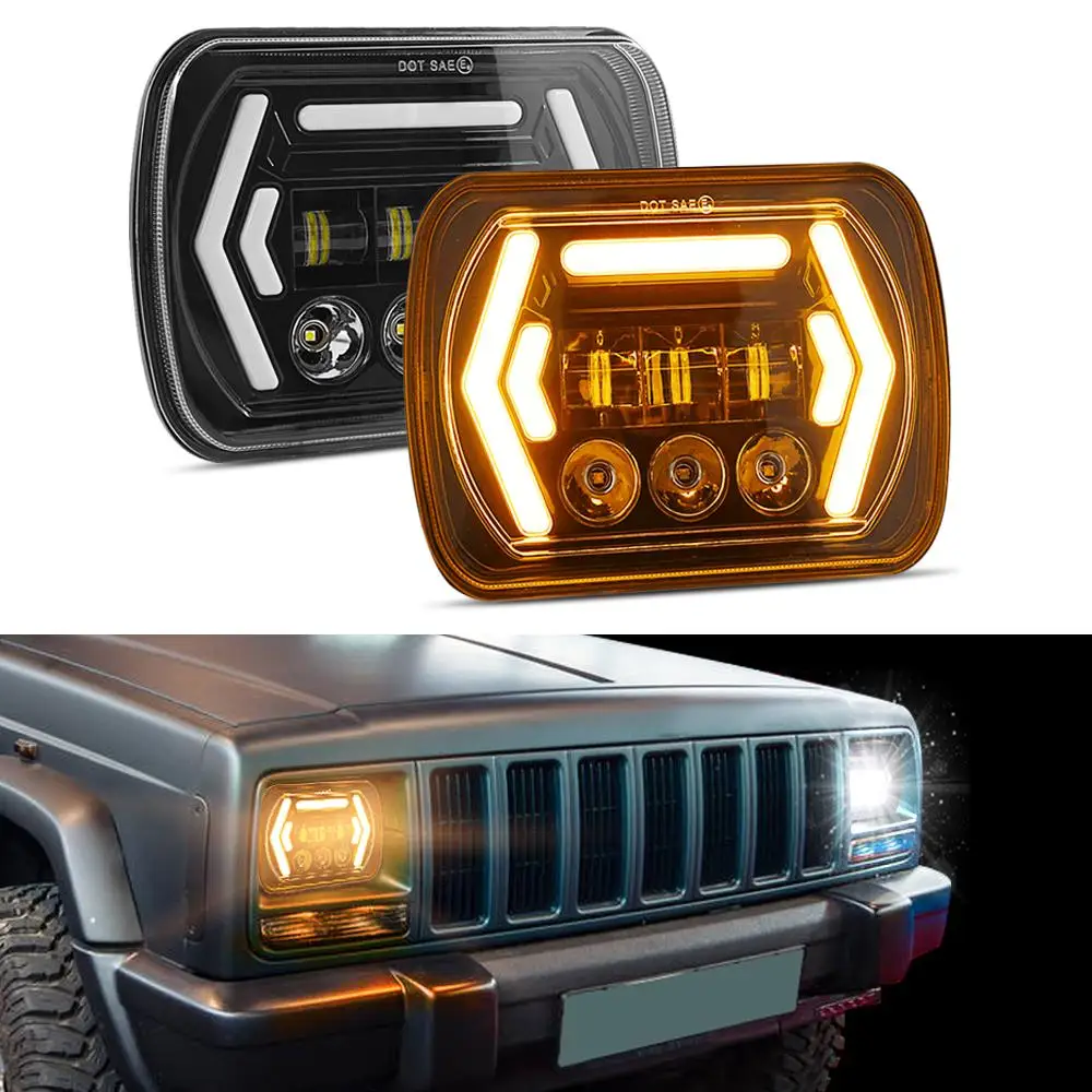 

1pc/2pcs 7 Inch Square Headlight Turn Signal Light Waterproof Led Headlamp (3pcs Eyes 3pcs Beads Double Arrows)