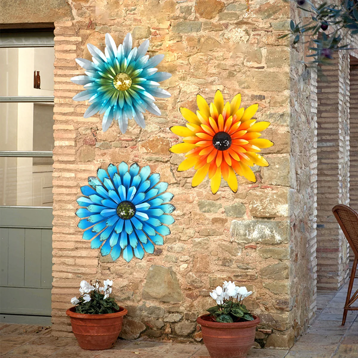 

12 дюймов металлический Подсолнух настенный Декор 3D цветок настенный искусство подвесные украшения многослойный цветок Настенный декор дл...