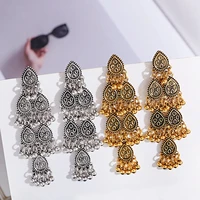 vintage 2022 trendy geometric indian earring for women gold silver color beads tassel earrings party jewelry accessories