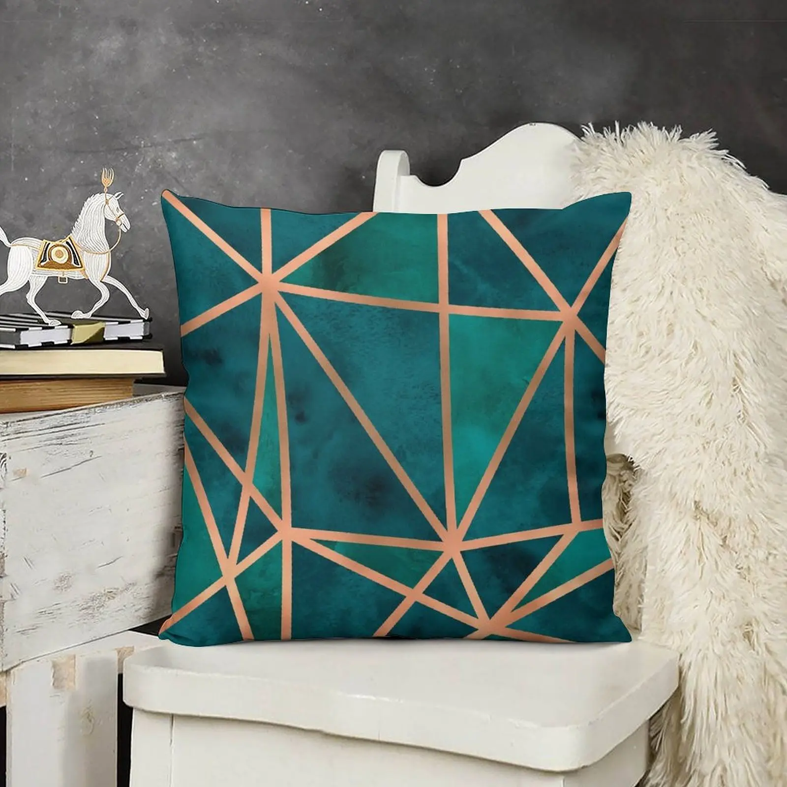 Медная и изумрудная Подушка геометрического дизайна декоративная подушка
