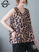 oladivi big size fashion leopard print summer sleeveless camisoles woman large size oversized casual loose vest tanks tops 1560