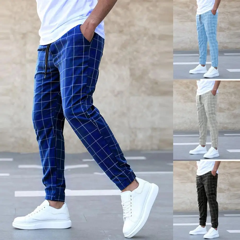 

Plaid Stitching Pencil Pants Streetwear Men's Plaid Print Pencil Pants with Elastic Waist Slant Pockets Casual Long for A