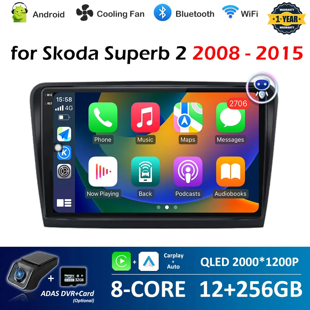 Автомобильный мультимедийный видеоплеер GPS-навигация для Skoda Superb 2 2008 2009 2010 2011-2015