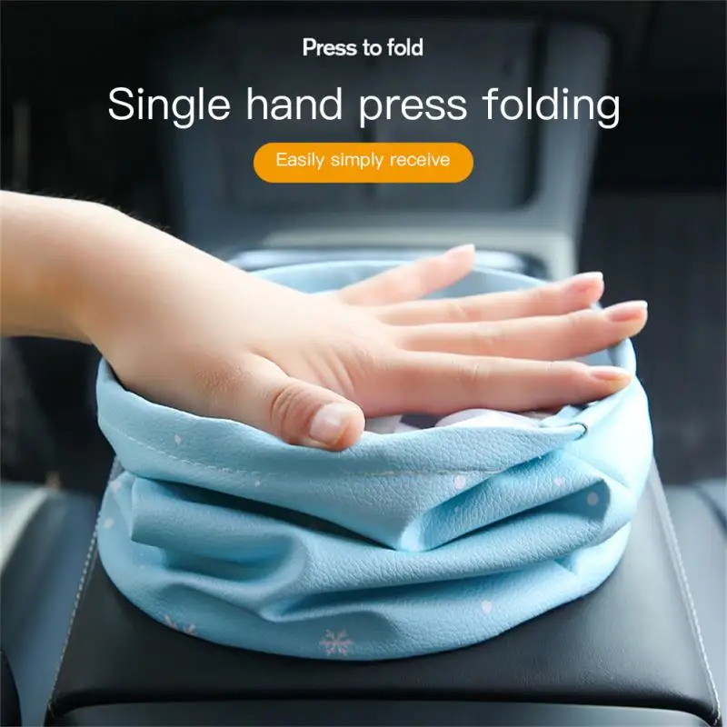 

Portable Car Trash Can Leathery Foldable Car Supplies Waterproof Cartoon Sundries Bucket Car Interior Cute Universal
