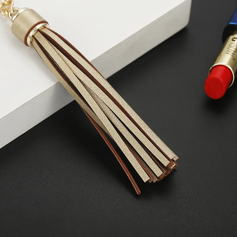 PU Leather Keychain for Women Fashion Car Tassel Keychain Key Ornament Multi-Color Keyrings Gift for Her High Quality Wholesale