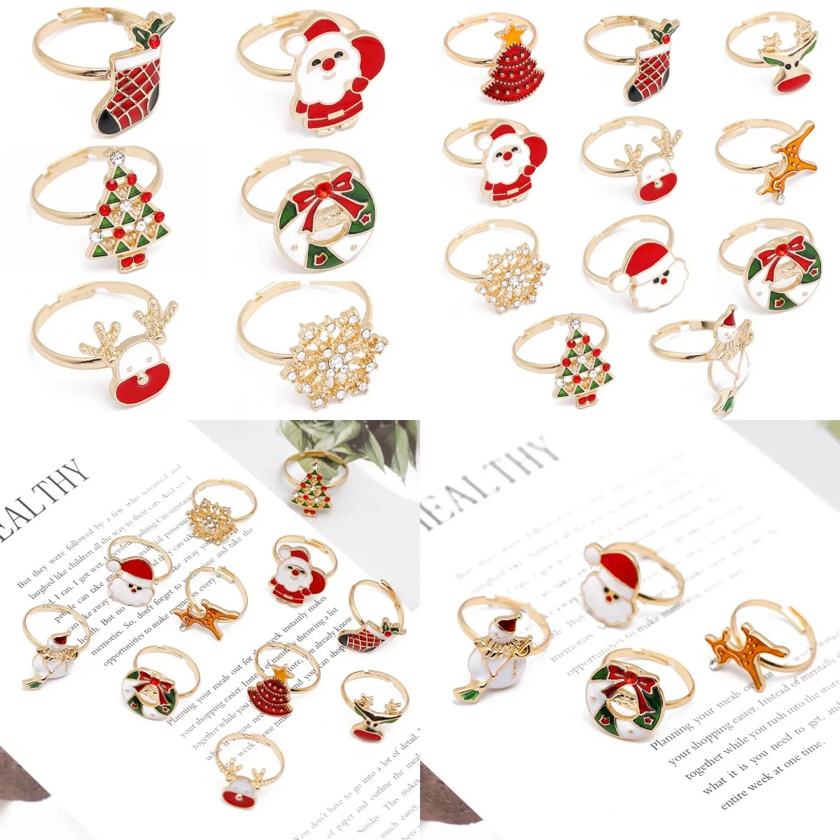 

6-11pcs Christmas Rings Cute Santa Claus Christmas Tree Elk Xmas Rings for Girls Festival Party Decoration Kids Gift 2023 New