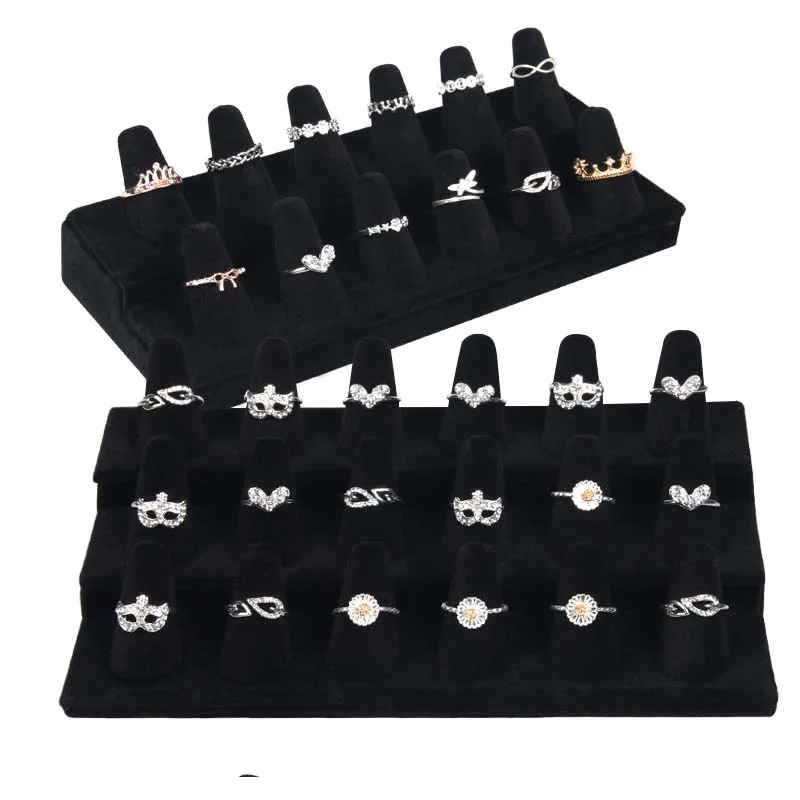 

Finger Style 18 Ring Display Holder Stand Flocking Jewelry Ring Display Tray Counter Jewelry Display Organizer Tray Storage