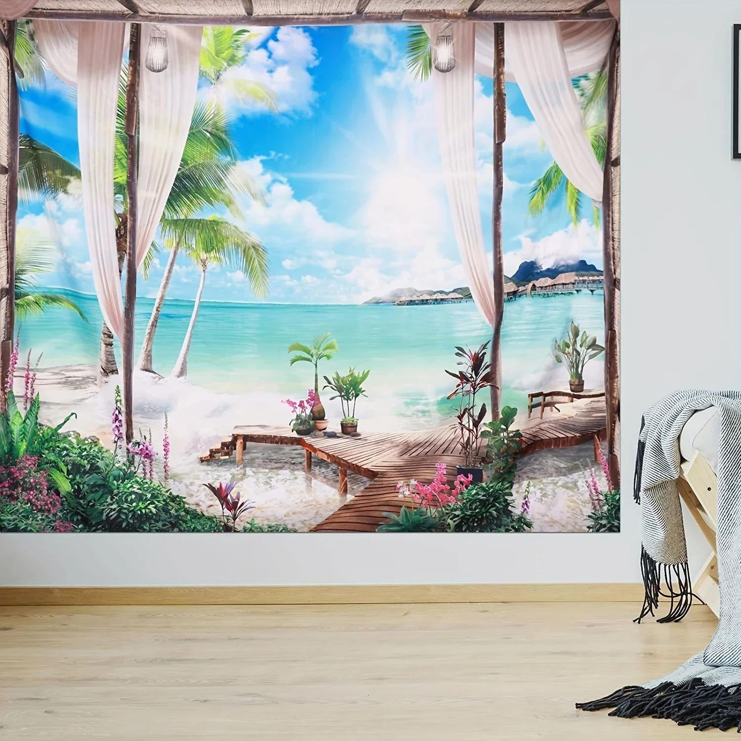 Гобелен с принтом океанского тропического островка гобелен из персиковой кожи