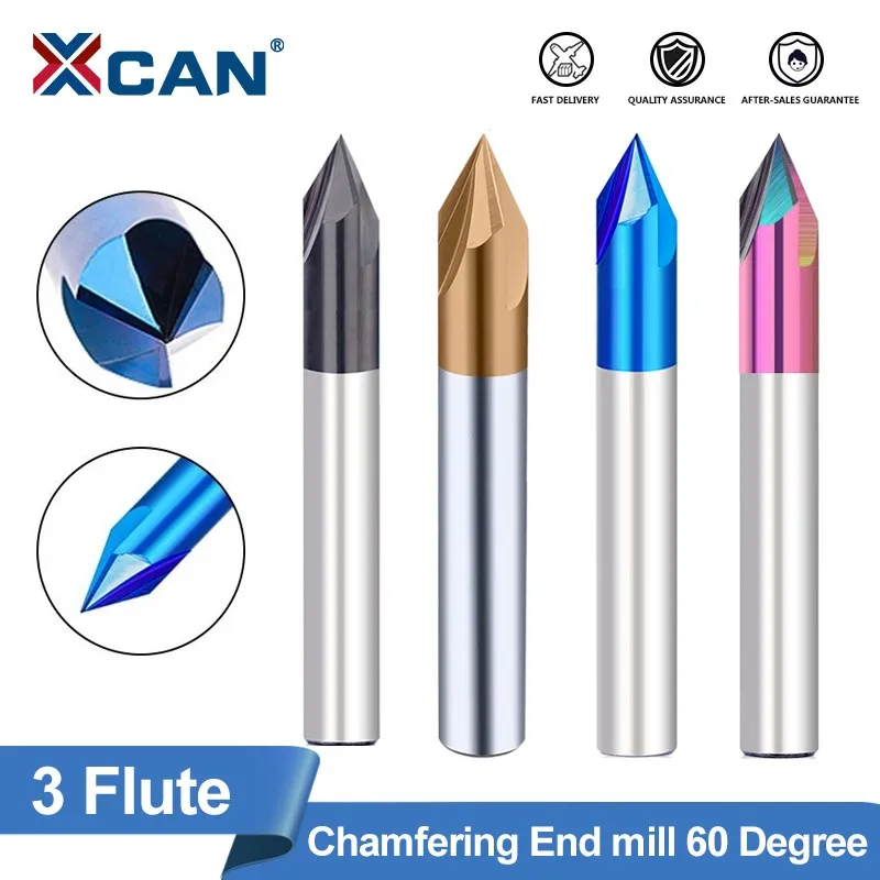 XCAN Milling Cutter Carbide Chamfering Mill 60/90/120 Degrees 3 Flute Router Bit Engraving Bit for Aluminum Copper CNC End Mill