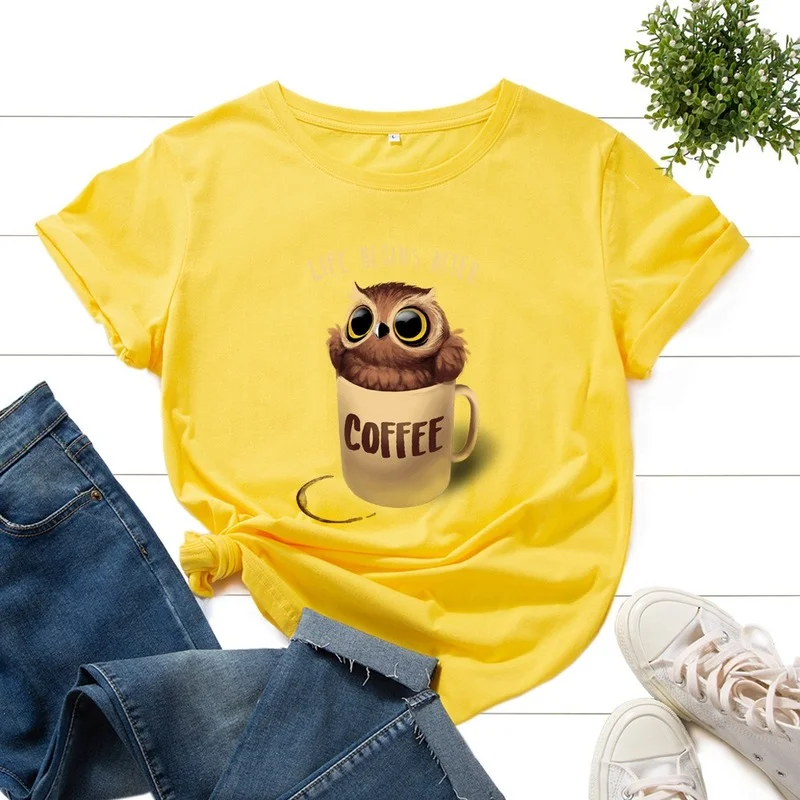 Женская летняя футболка 100% хлопковая с короткими рукавами рисунком Совы