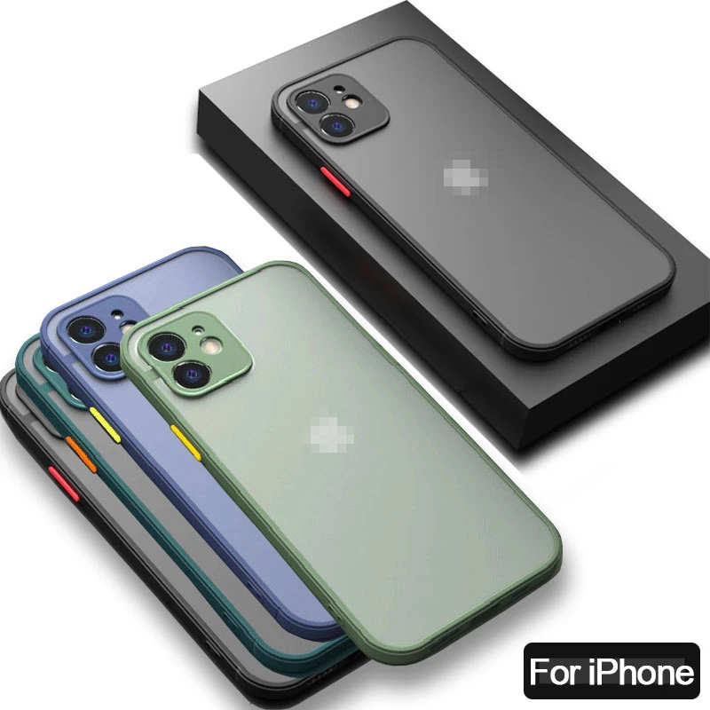 

Shockproof Armor Matte Case For iPhone 14 11 12 13 Pro Max XR XS X 7 8 Plus SE Mini Luxury Silicone Bumper Clear Hard PC Cover