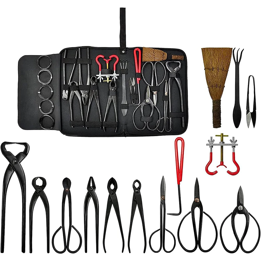 

14PCS Bonsai Tools Kit With Case Carbon Steel Scissor Cutter Shear Set Garden Plant Tools