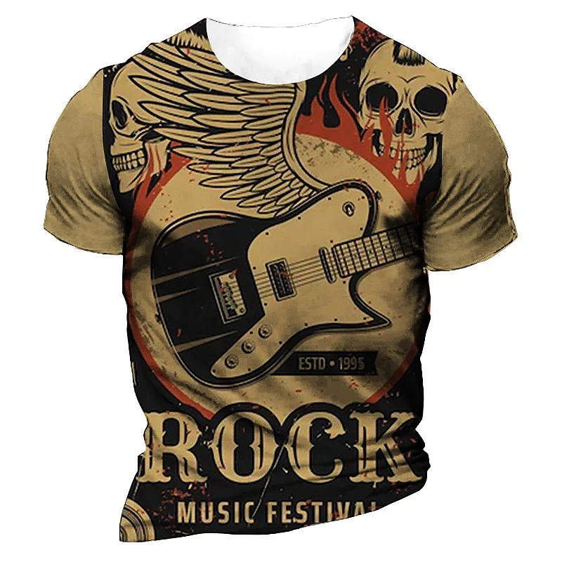 

3d Music T Shirt For Men Printed Mens Guitar Tshirts Hip Hop Short Sleeve Oversized Tops Tee Shirt Men Clothing Male Music Tops