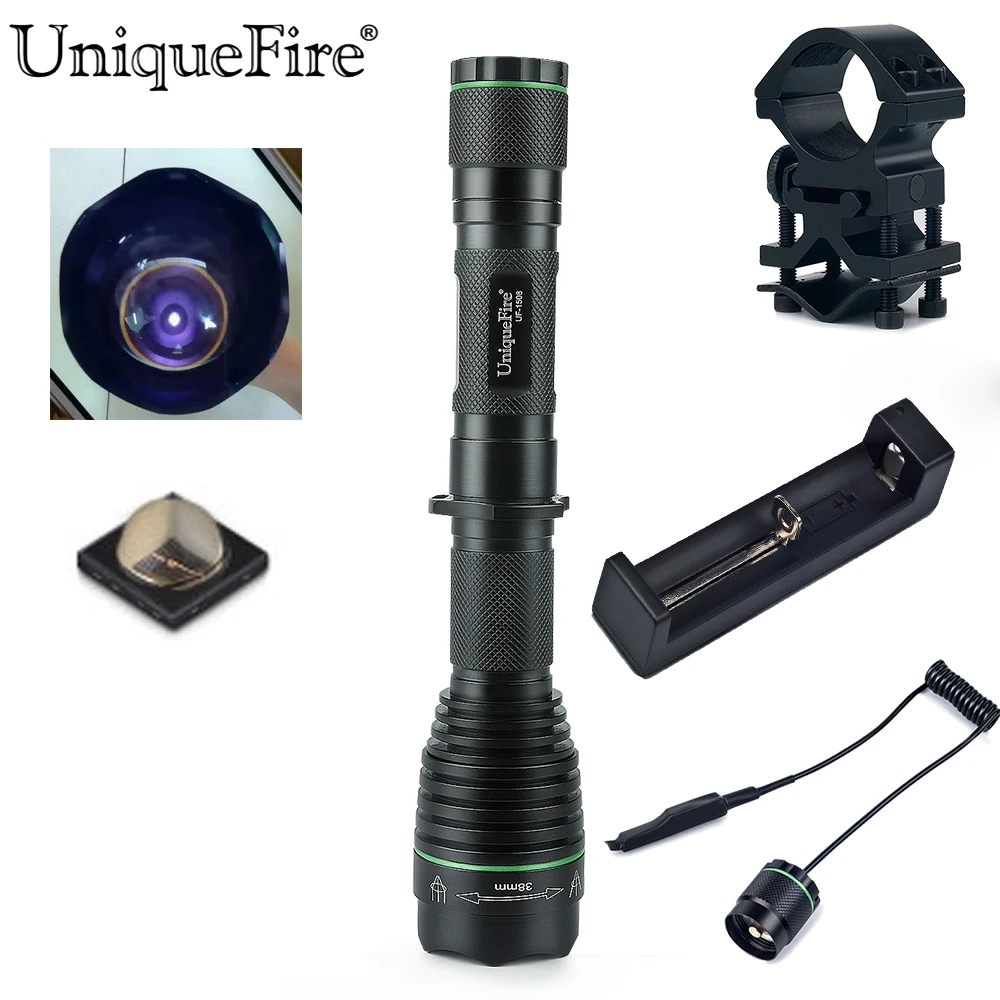 UniqueFire 1508 38mm lens IR 940NM 3 Modes Night Vision Flashlight Zoom Infrared Lamp Torch+Mount+Rat Tail+USB Charger