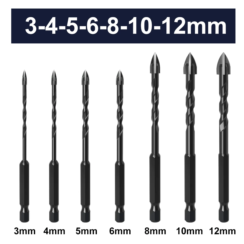 Набор сверл для плитки с шестигранным хвостовиком, комплект из твердого сплава для открывания отверстий в стекле, керамике, бетоне, кирпичах, треугольников, инструмент «сделай сам» 3-12 мм