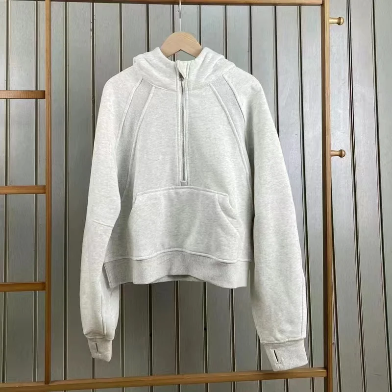 Lulu Women Winter Oversized Cropped Hoodies Relaxed Fit Sweatshirt Waist Length Sweater Yoga Wear for Women Define Jackets Coat