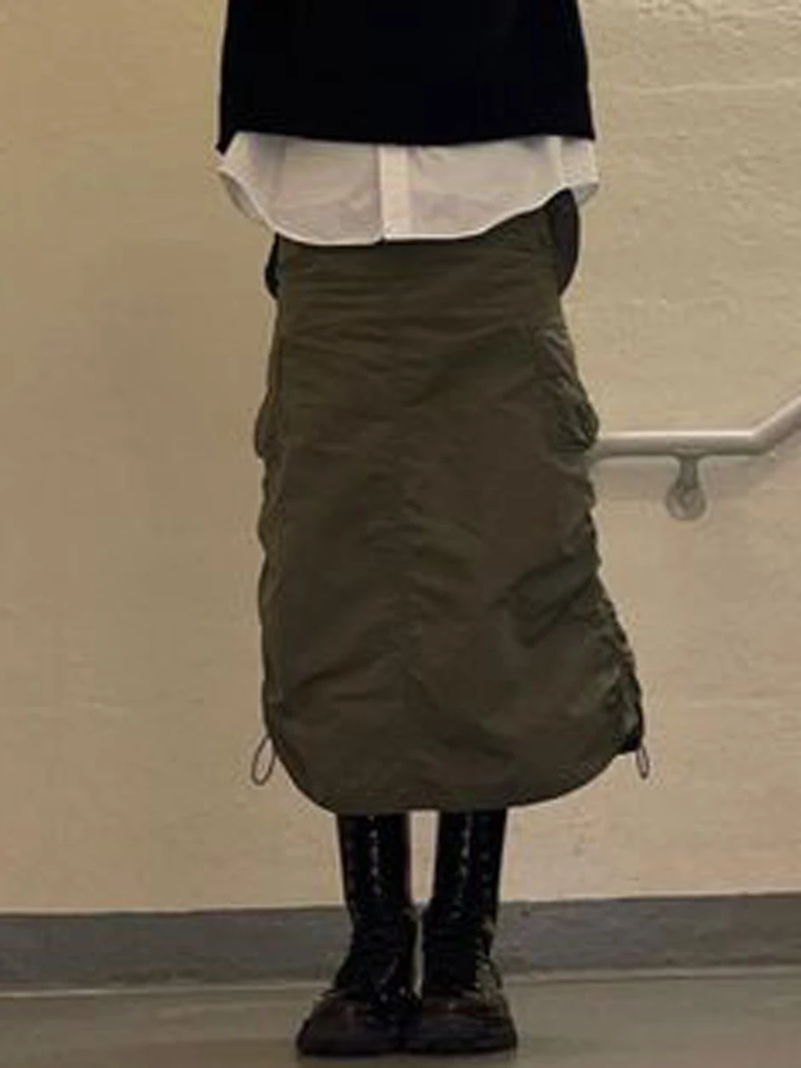 

Юбка женская черная со шнуровкой и заниженной талией, в стиле Харадзюку