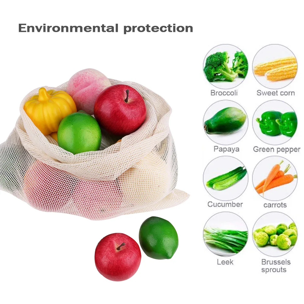 

Cotton Mesh Vegetable Bags Produce Bag Reusable Cotton Mesh Vegetable Storage Bag Kitchen Fruit Vegetable with Drawstring