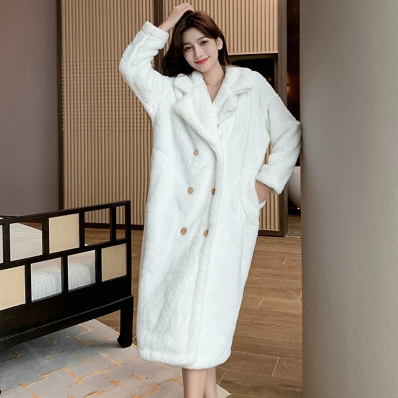 Winter Long Bathrobe Women Warm Robes Korean Thicken Kimono Dressing Night Gowns Sleepwear Female Nightwear Workout Loose Coat