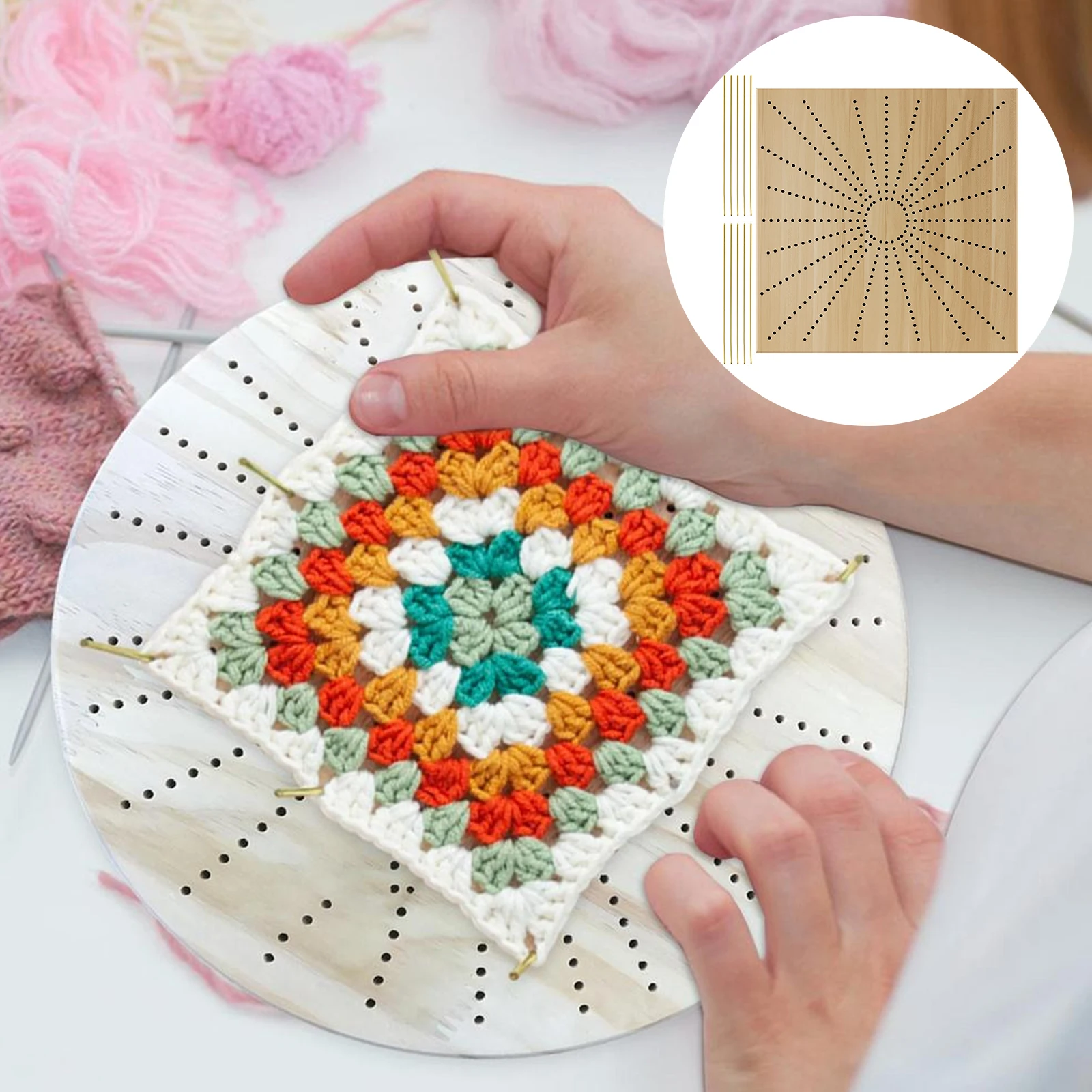 

L 12 Inch Wooden Crochet Blocking Board Reusable Handcrafted Knitting Blocking Boards Set with 10 Golden Aluminium Pins for