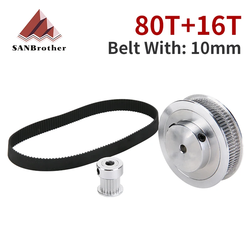 

Timing Belt Pulley GT2 80teeth 16teeth Reduction 5:1/1:5 Kit 3D Printer Accessories Belt Width 10mm Bore 5/8/10/12/14mm
