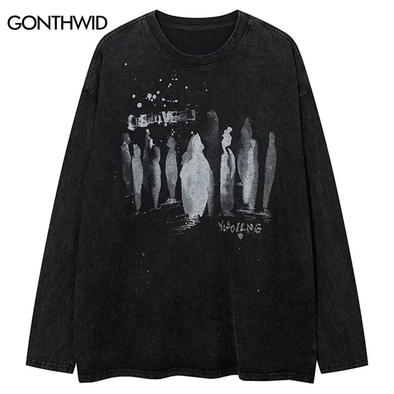 

Мужская Винтажная футболка с длинным рукавом, в стиле хип-хоп