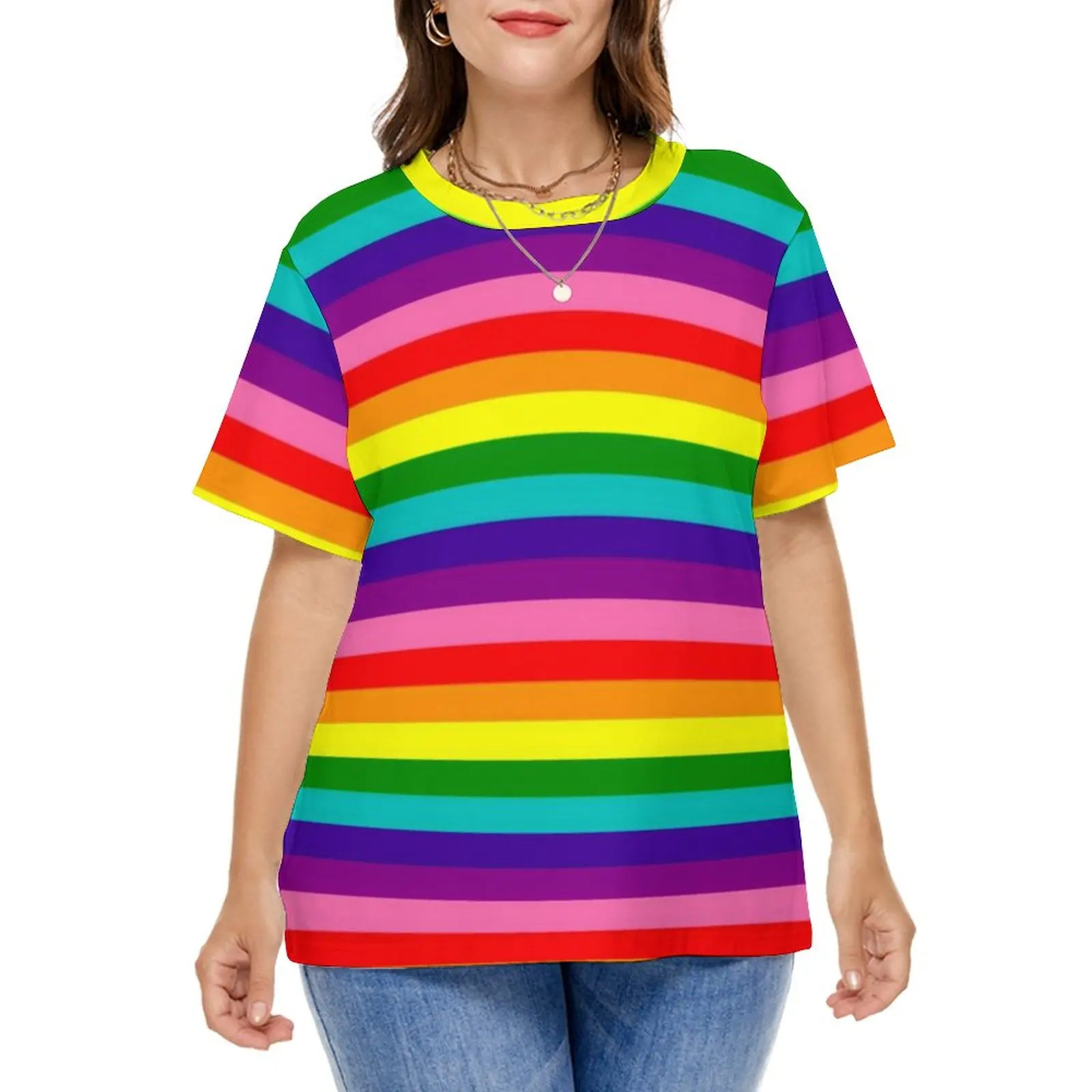 Rainbow Pride Flag T-Shirt LGBT Colorful Stripes Elegant T Shirts Short Sleeve Casual Tee Shirt Summer Tees Plus Size 7XL 8XL