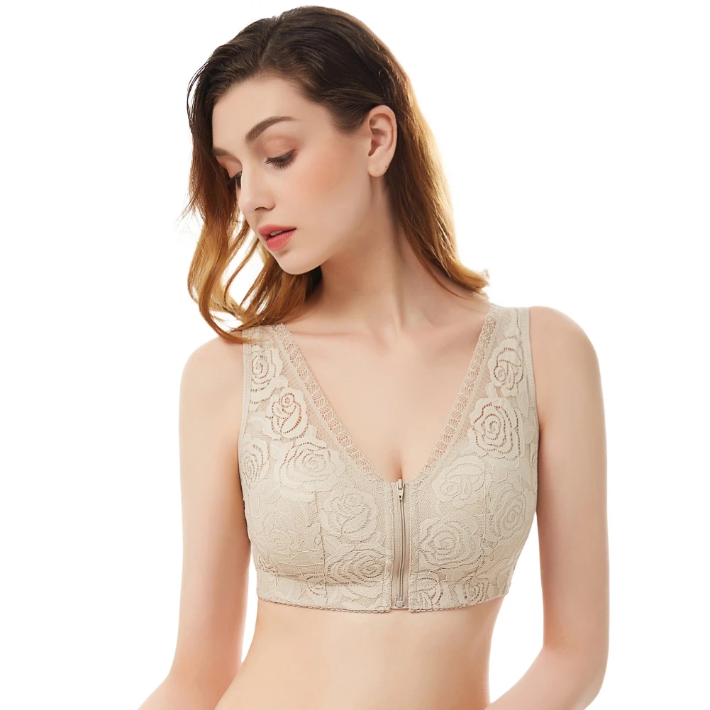 

Seamless Bra Backless Intimates Large Cup Lace Bralette Zipper Brassiere Bras for Women Underwear Sexy Lingerie Plus Size