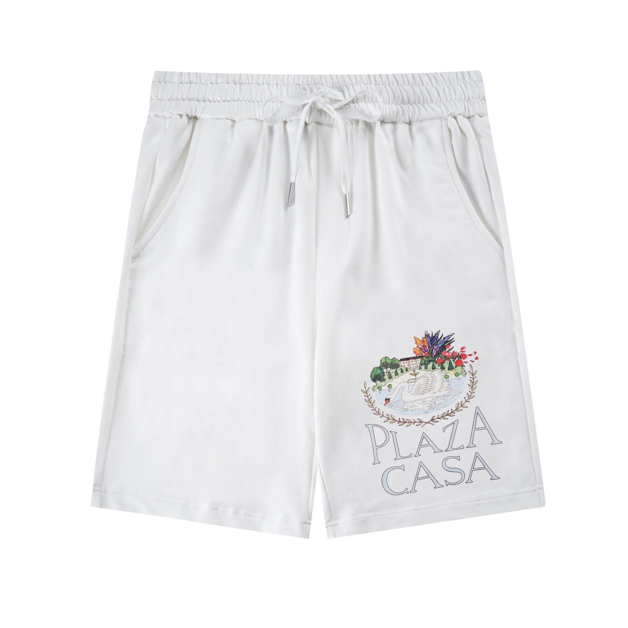 

Casablanca new white swan print rope high street trend men's and women's casual sports five minute shorts summer