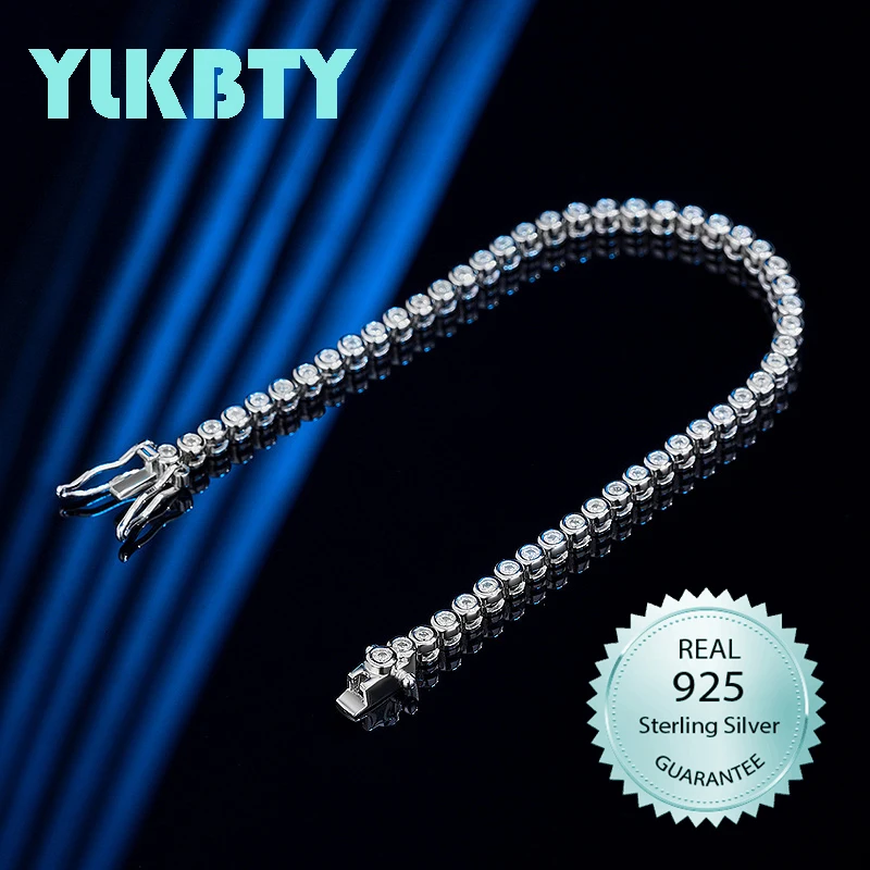 

YLKBTY Real 925 silver 14-20CM Tennis bracelet Made with 0.03ct Moissanite HipHop Rock Jewelry Wrist Bangle for Man/ Women