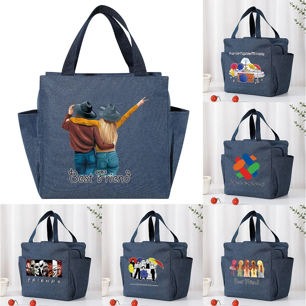 

Insulated Cooler Bag Large Capacity Portable Zipper Thermal Lunch Bags for Women Lunch Box Picnic Food Bag Friends Pattern
