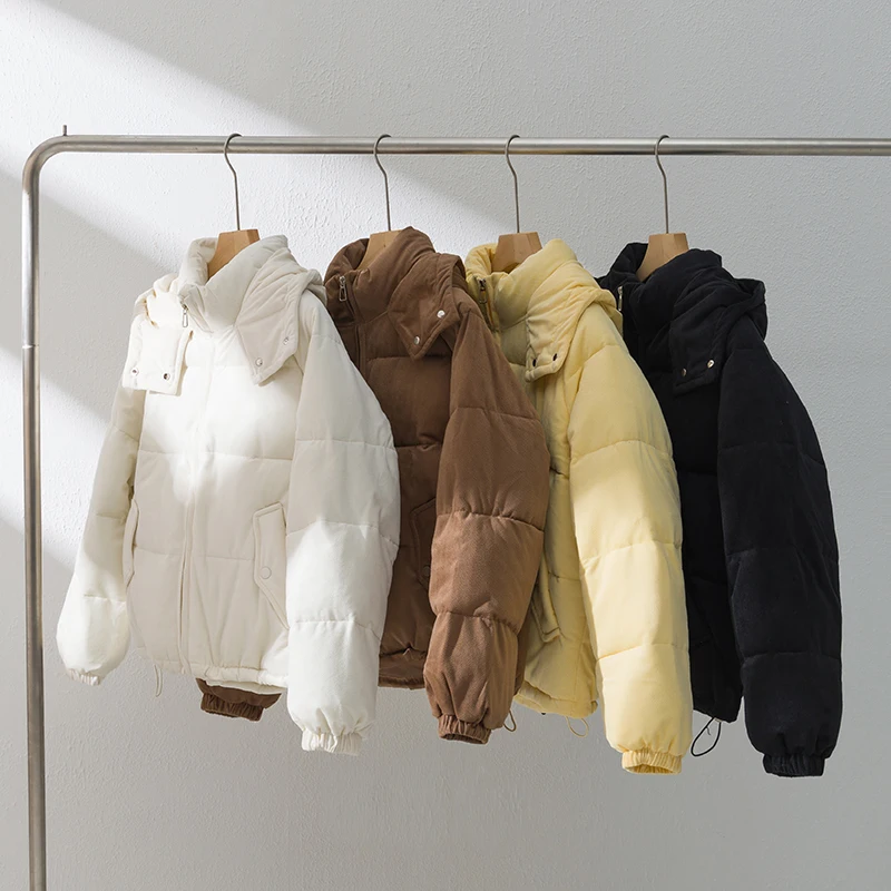 Женская уличная вельветовая куртка-пуховик осенне-зимняя короткая хлопковая