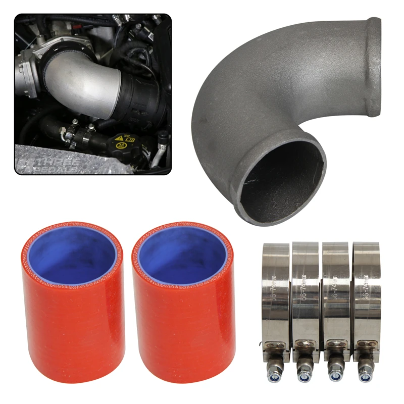 

Universal 125 Degree 60mm OD Elbow Bend Cast Aluminum Intercooler Turbo Pipe with Silicone Couplers & Clamps