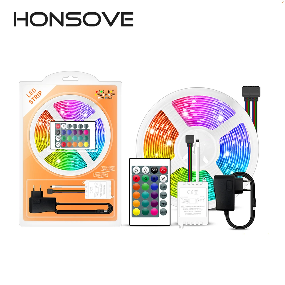 

5M LED Strip Lights Set 2835 RGB Waterproof LED Lights with Remote 24Key 44Key IR Controller + 12V Power Supply