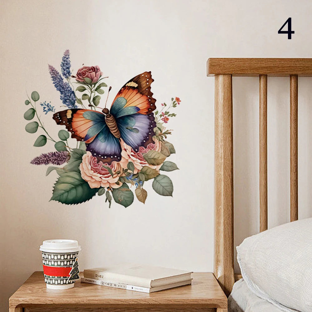 Красивые бабочки цветы растения наклейки на стену самоклеящиеся обои ПВХ