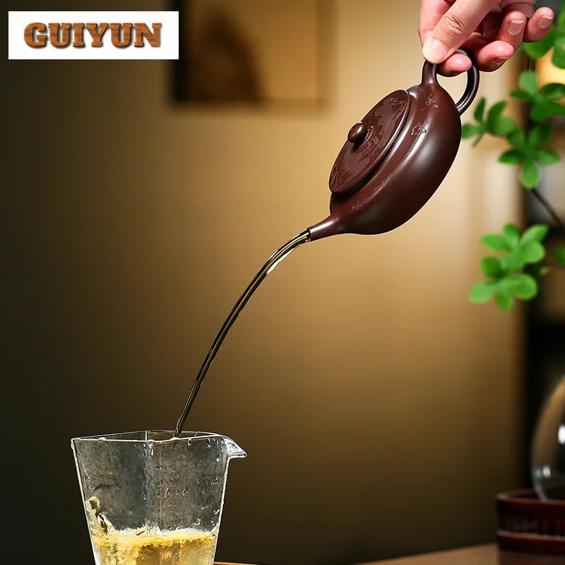 Чайники из исинской фиолетовой глины 180 мл плоский чайник ручной работы сырая