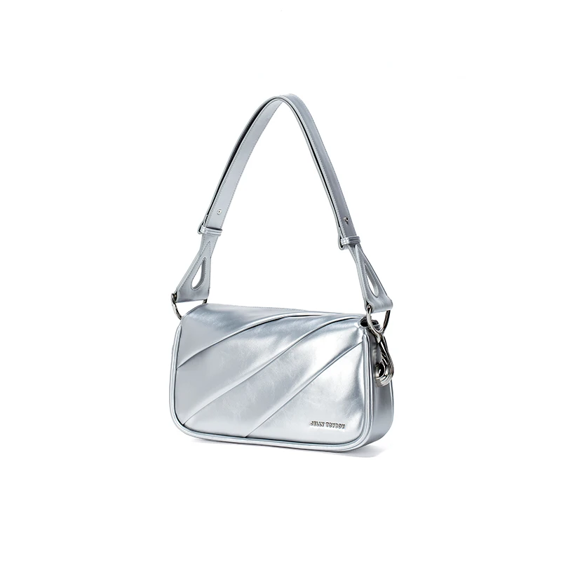 

Solid Silver Shoulder Bag 2023 Spring/Summer Minority Design Oil Wax Soft Crossbody Bag Luxury Shoulder Underarm Bag for Women