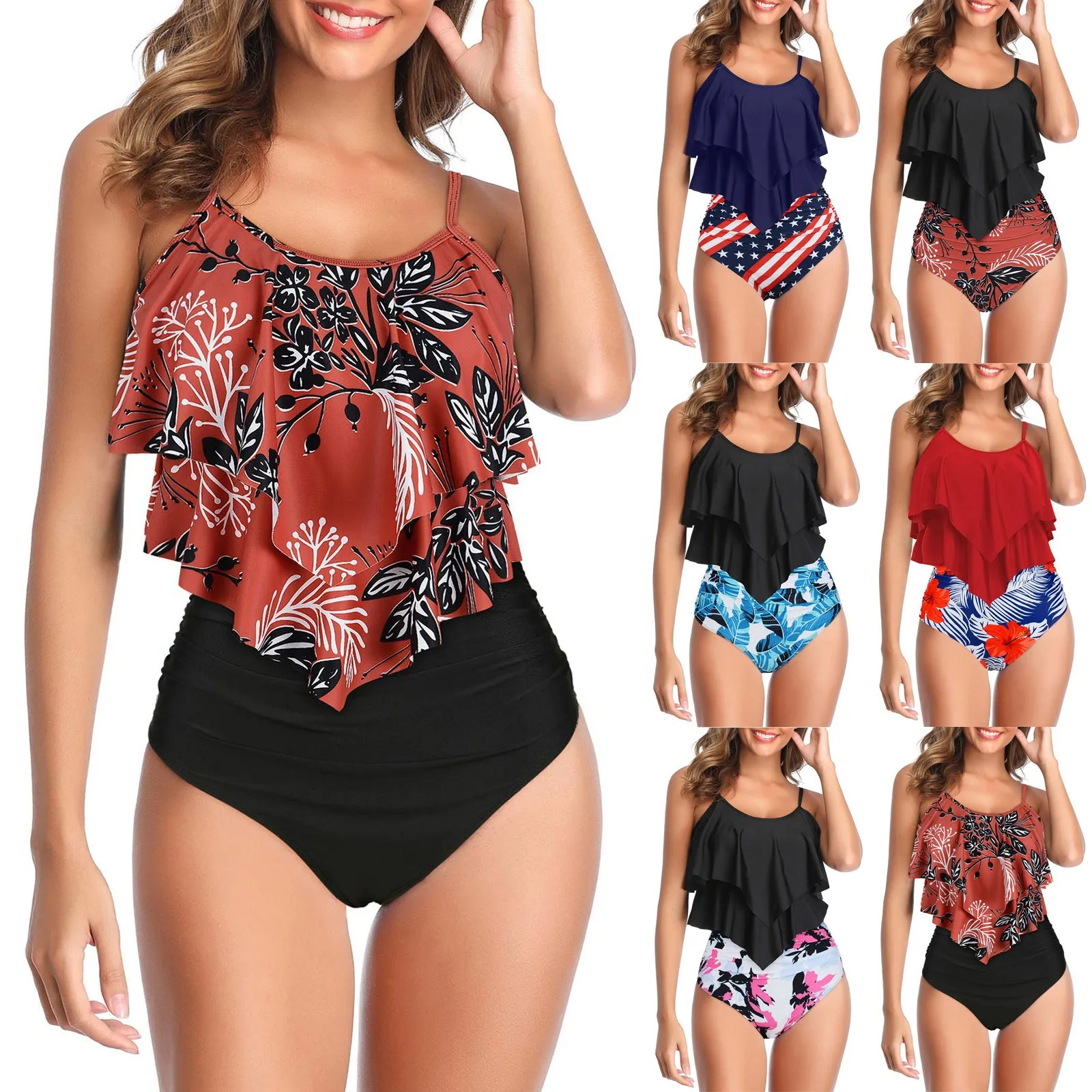 

Women's Sexy Casual Fashion Two-piece Printed High Waist Bikini With No Steel Support Chest Pad купальник женский раздельный