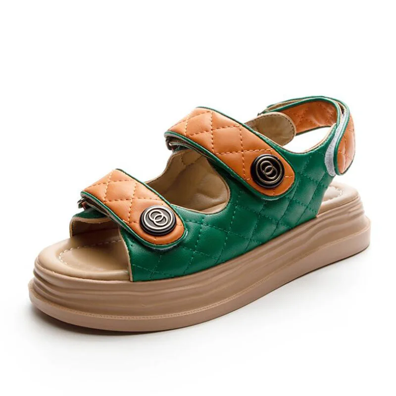 

Net Red Flat Bottom Women Sandals Split Leather 2022 New Open Toe Student Beach Sandals Summer Fashion Casual Roman Shoes