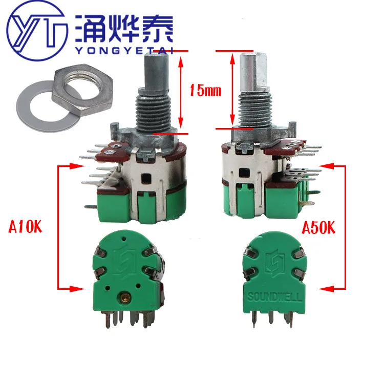 

YYT 2PCS H120 double with switch A50K A10K 15MM half-axis volume adjustment potentiometer