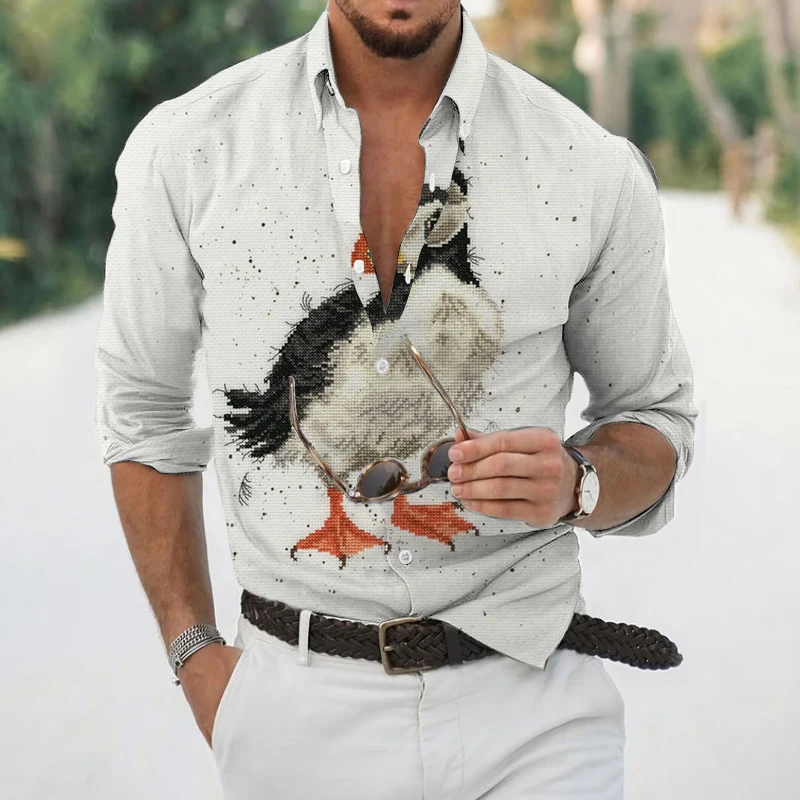 

Spring Autumn Men's Shirt Lapel Single Breasted Casual Graffiti Ink Painting Print Long Sleeve Top Men's Clothing Prom Cardigan